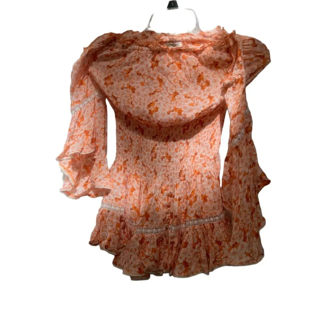 Orange kids girls SUNDAY Indian block Print Cold Shoulder tiered sleeve dress  …